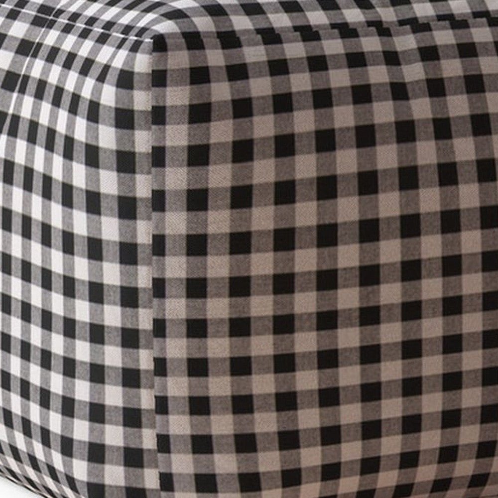 17" Black And Grey Cotton Gingham Pouf Ottoman
