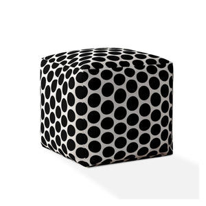 17" Black Cotton Polka Dots Pouf Ottoman