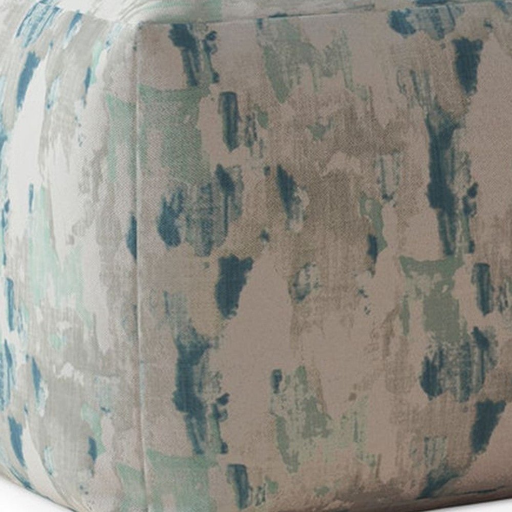 17" Blue And Grey Canvas Abstract Pouf Ottoman