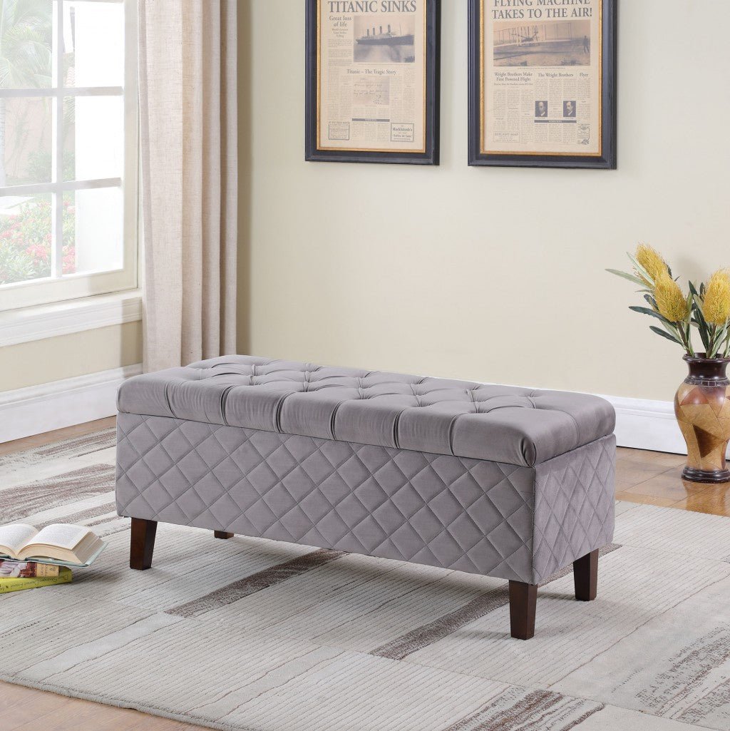 17" Dark Brown And Gray 100% Polyester Entryway Bench With Flip Top