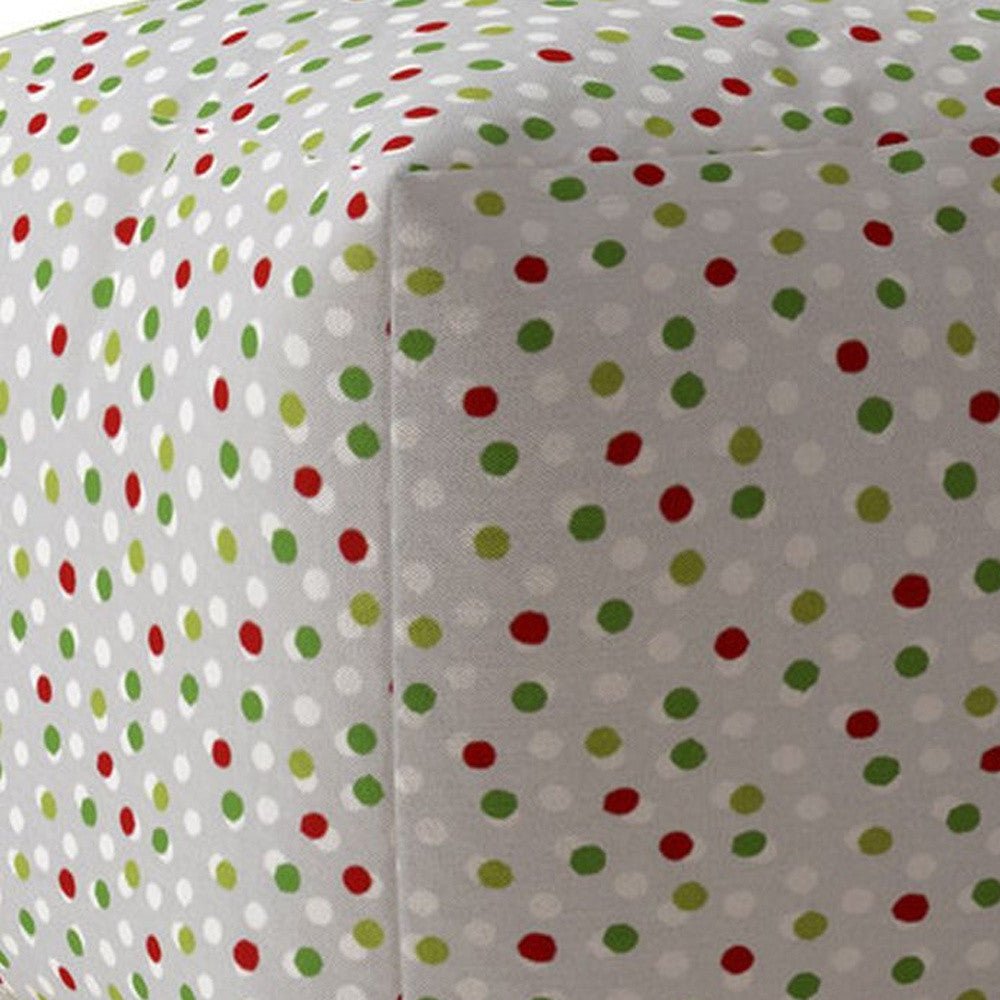 17" Green Cotton Polka Dots Pouf Ottoman