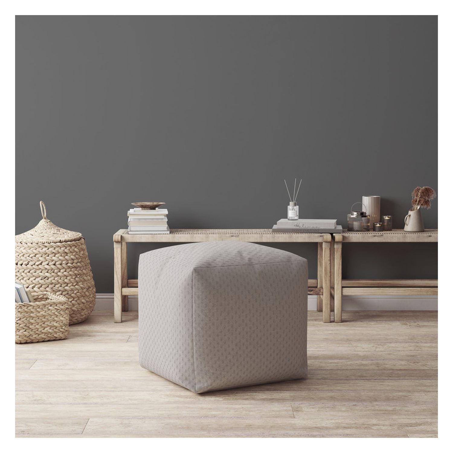 17" Grey 100% Polyester Pouf Ottoman
