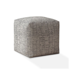 17" Grey And Black Canvas Abstract Pouf Ottoman