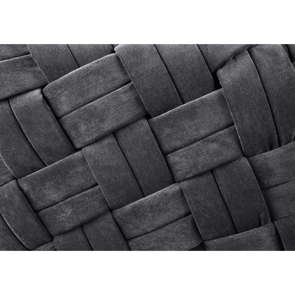 17" Grey Velvet And Black Cube Ottoman