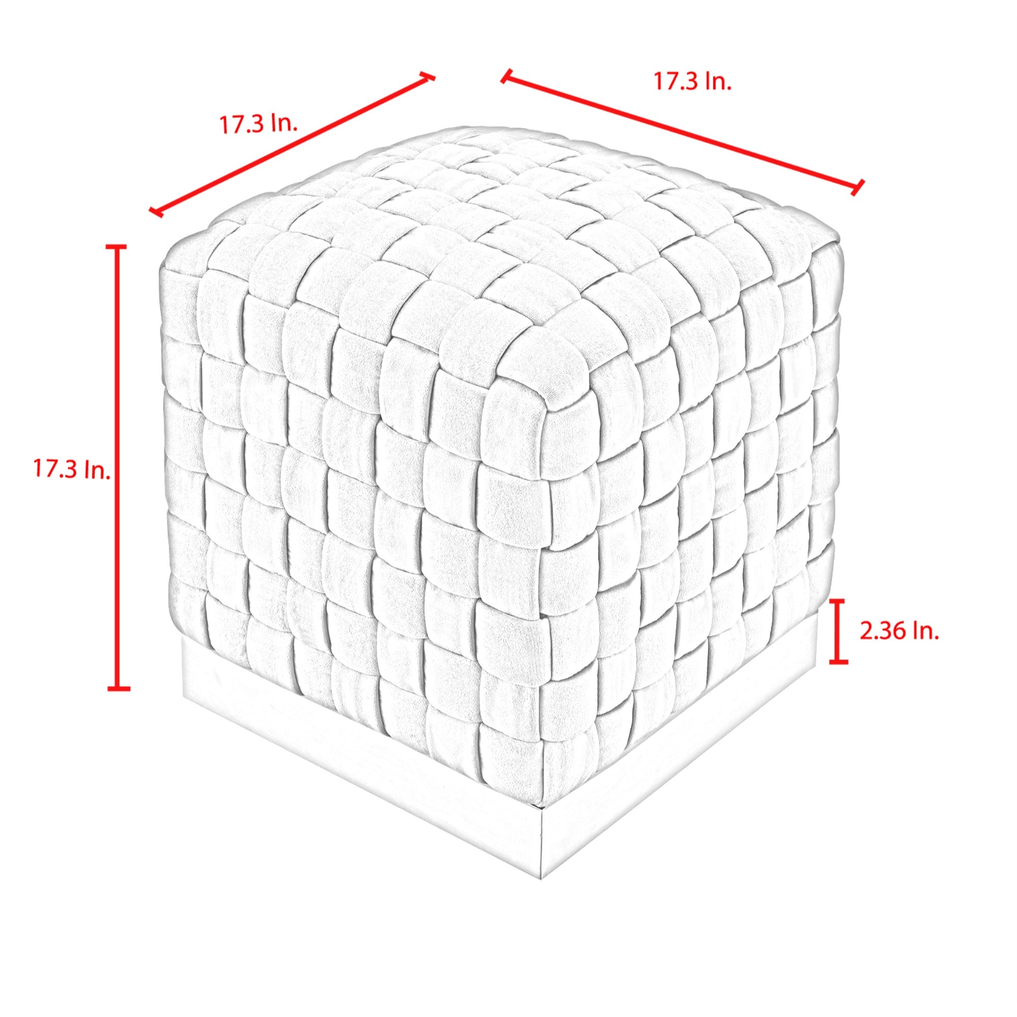 17" Grey Woven Velvet And Silver Ottoman