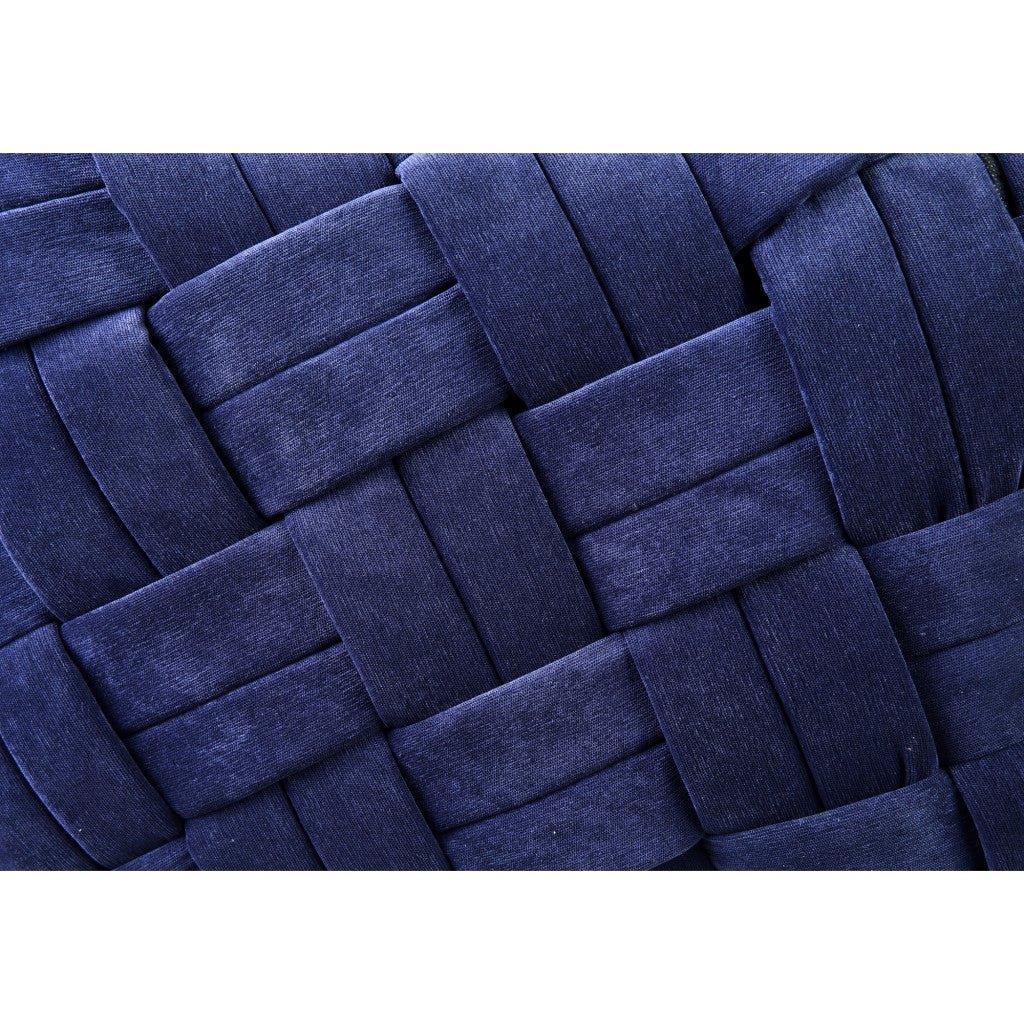 17" Navy Velvet And Black Cube Ottoman