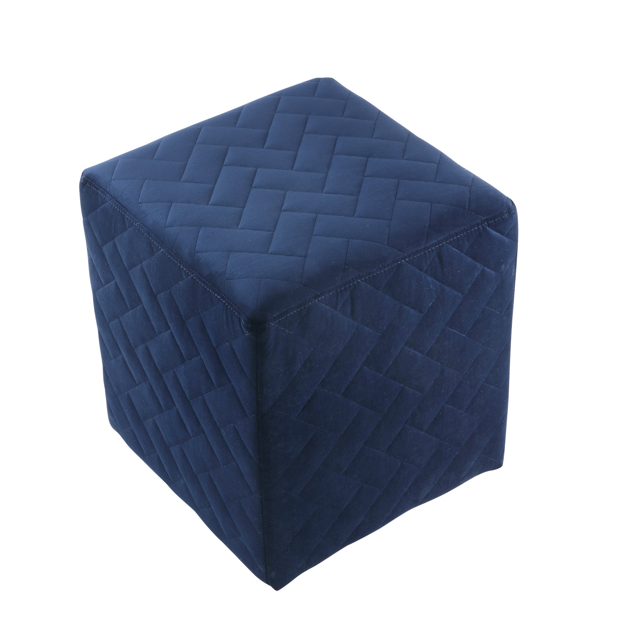 17" Navy Velvet Quilted Cube Ottoman