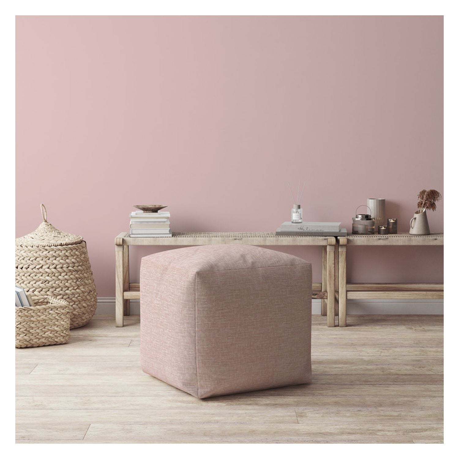 17" Pale Pink Pouf Ottoman