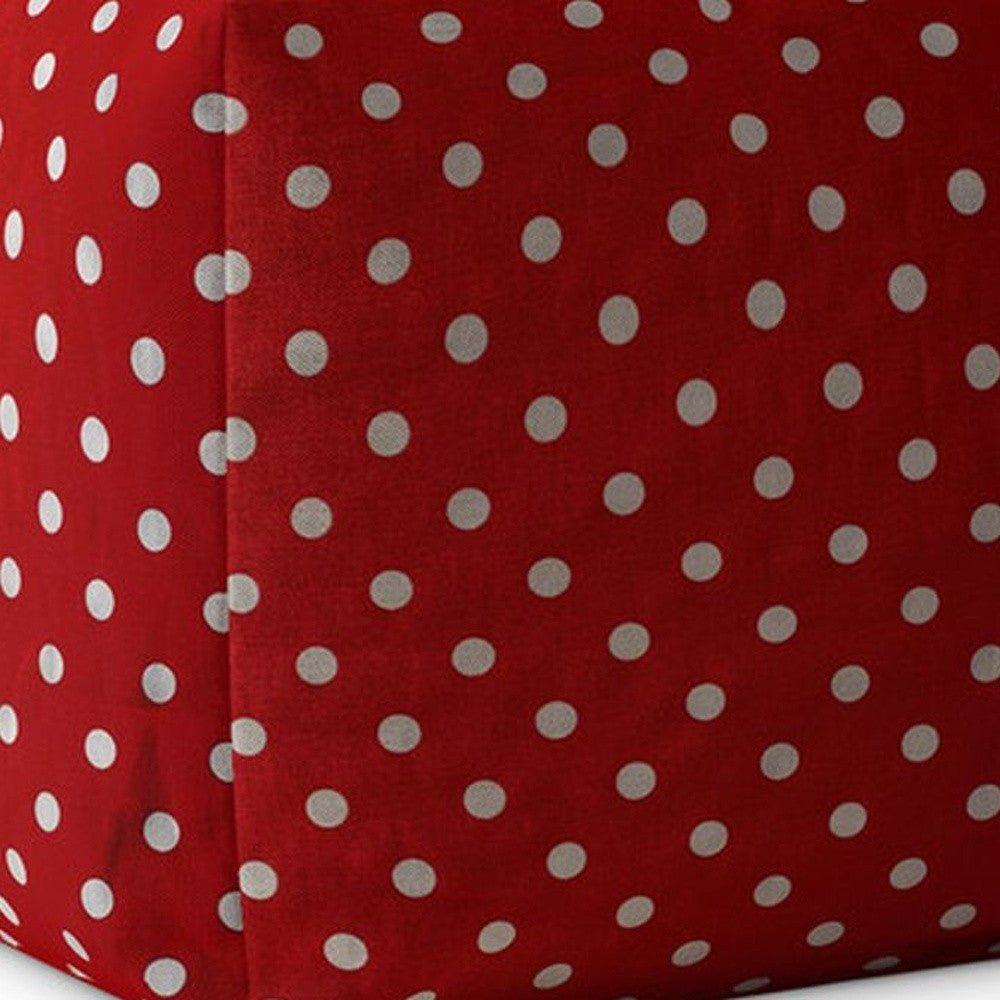 17" Red And White Cotton Polka Dots Pouf Ottoman