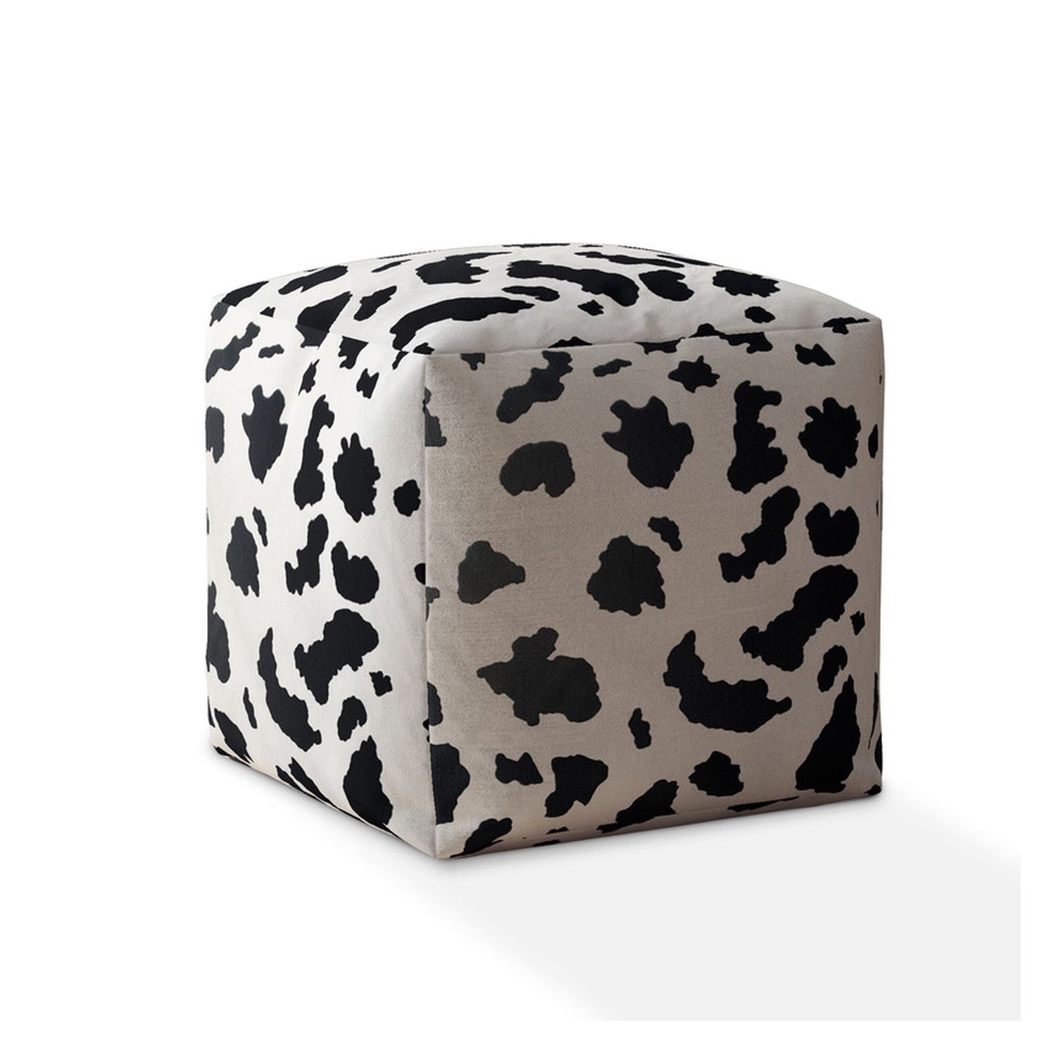 17" White And Black Twill Cow Print Pouf Ottoman