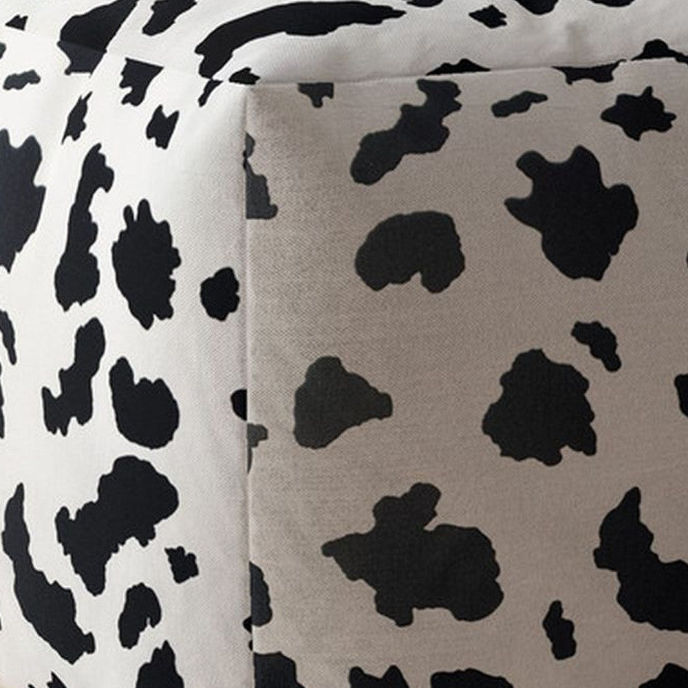 17" White And Black Twill Cow Print Pouf Ottoman