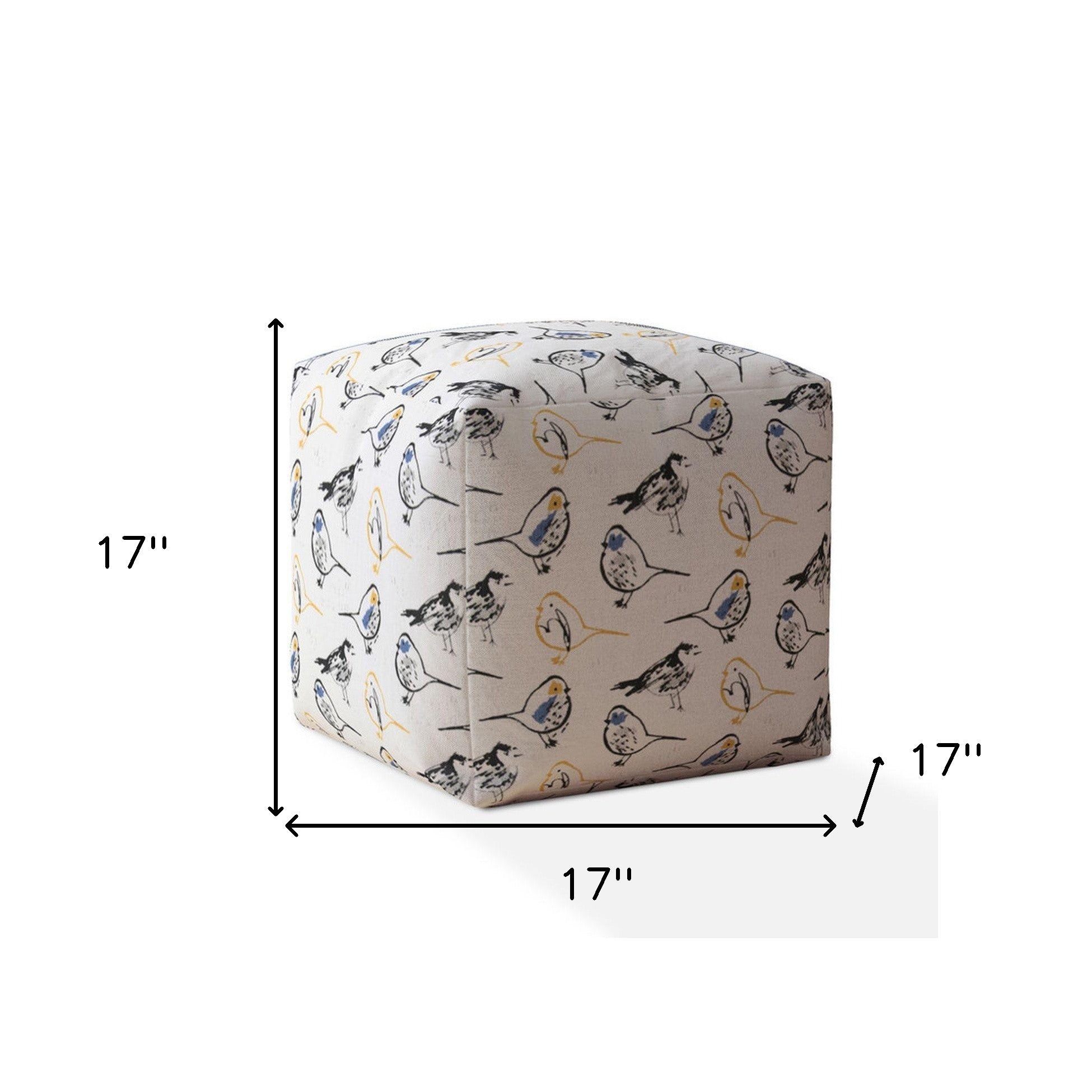 17" White And Yellow Canvas Animal Print Pouf Ottoman