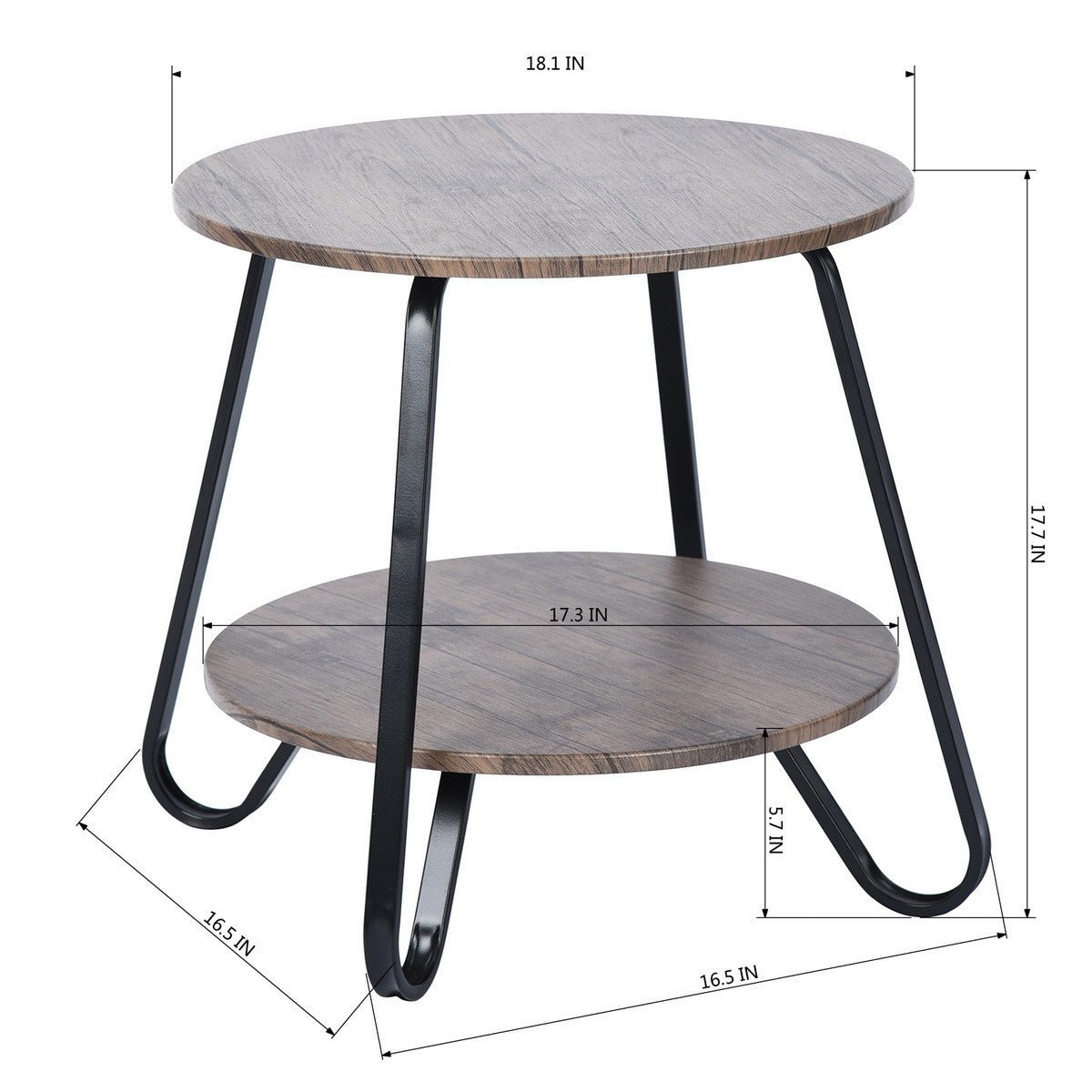 18" Black And Dark Brown Manufactured Wood And Steel Round End Table