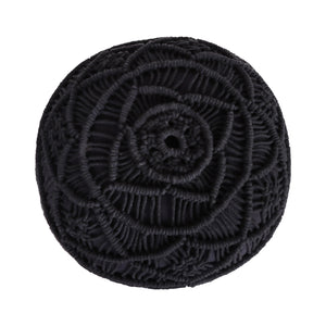 18" Black Cotton Blend Round Pouf Floral Ottoman