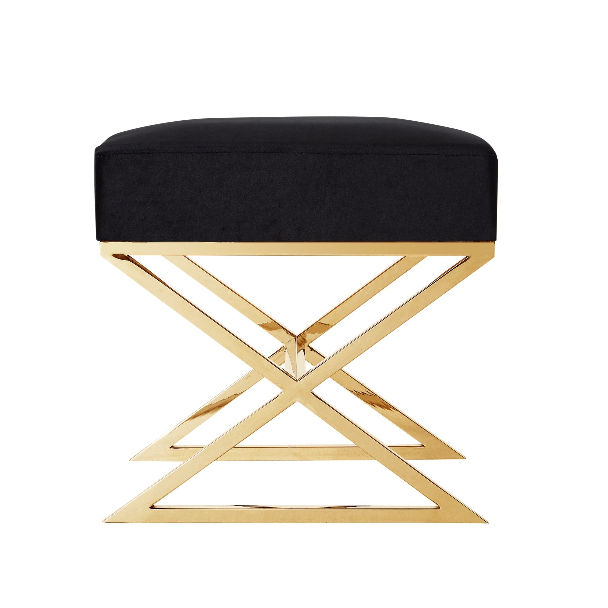 18" Black Velvet With Gold Ottoman
