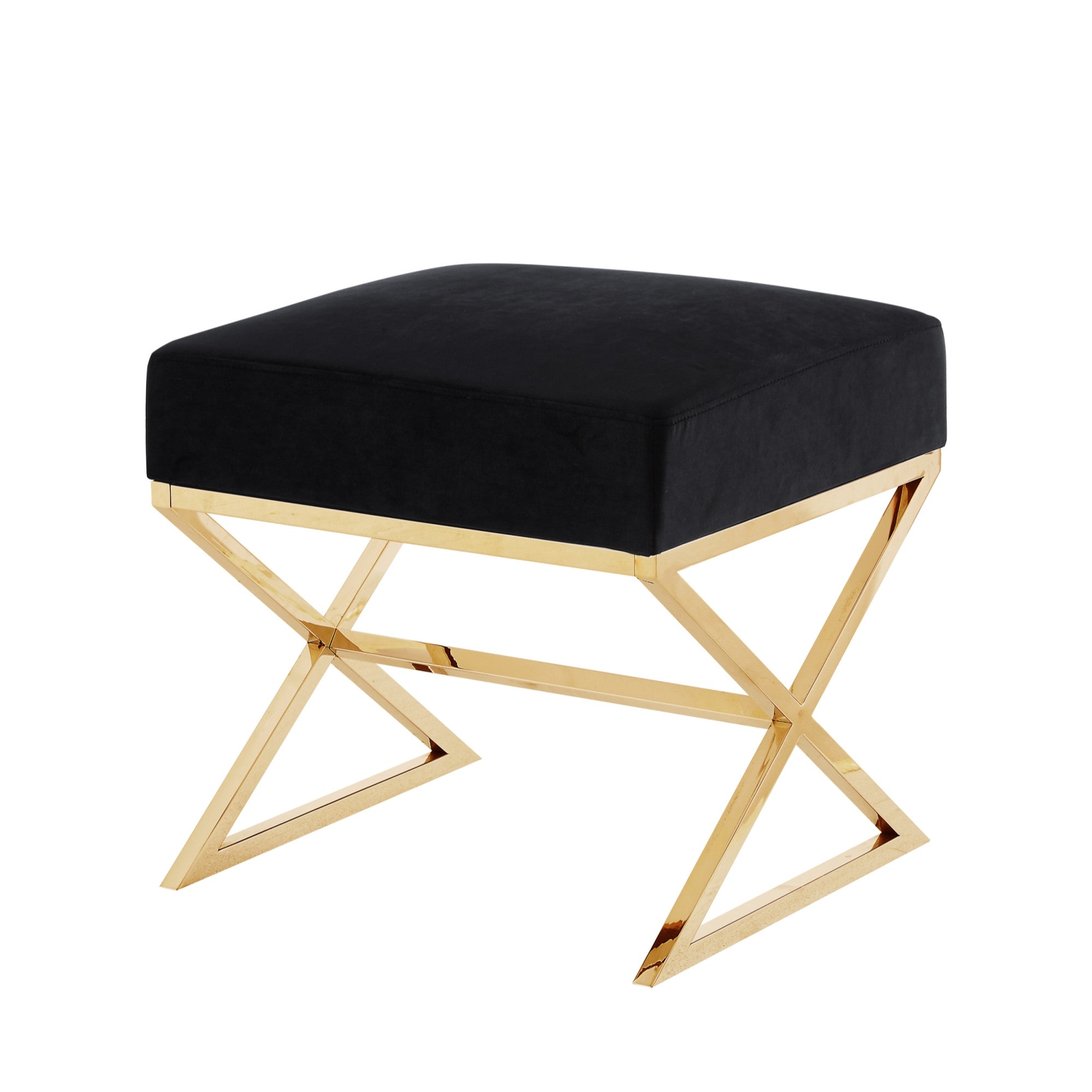 18" Black Velvet With Gold Ottoman