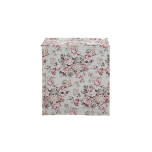 18" Cottage Ivory and Pink 100% Linen Floral Ottoman
