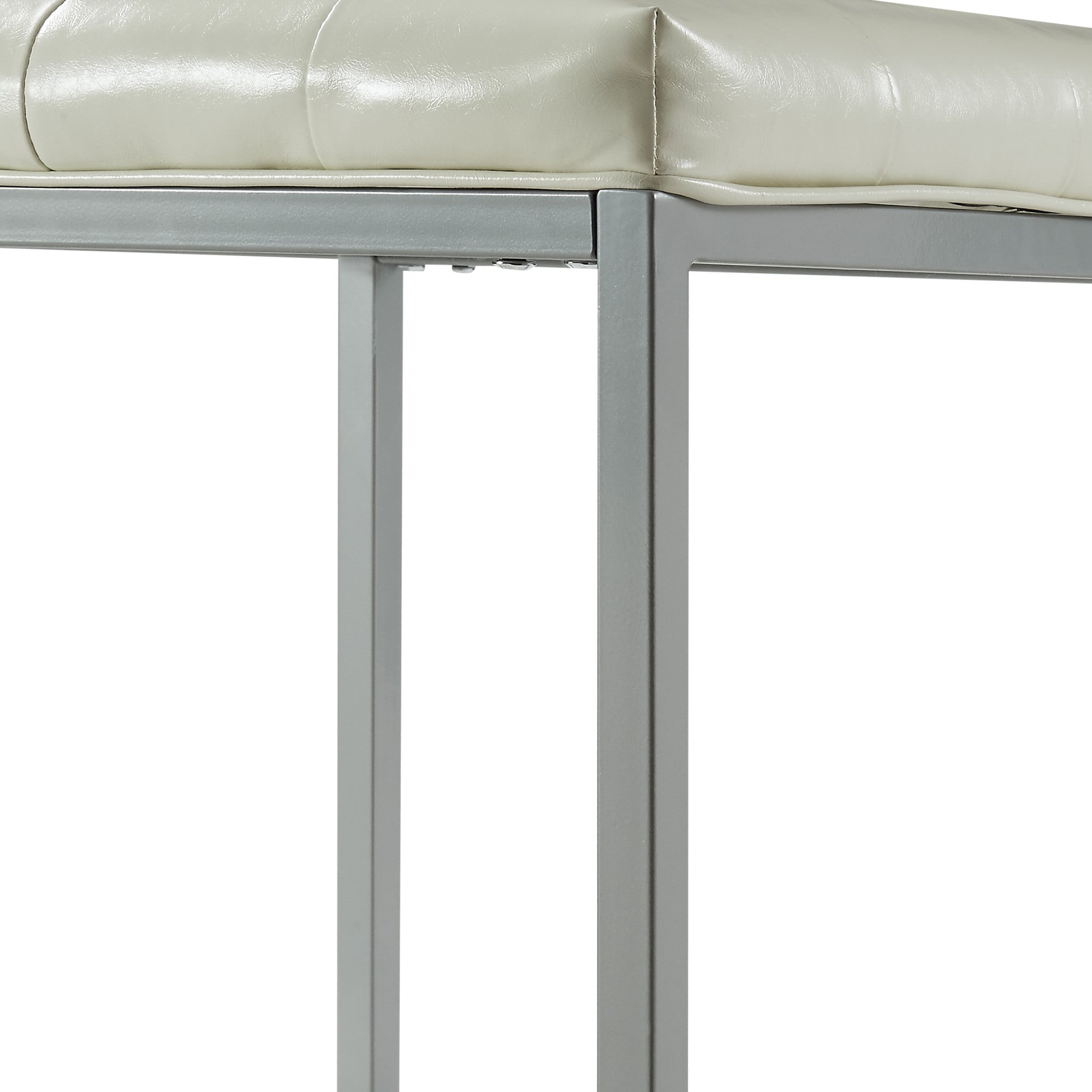 18" Cream White Faux Leather And Silver Cube Ottoman