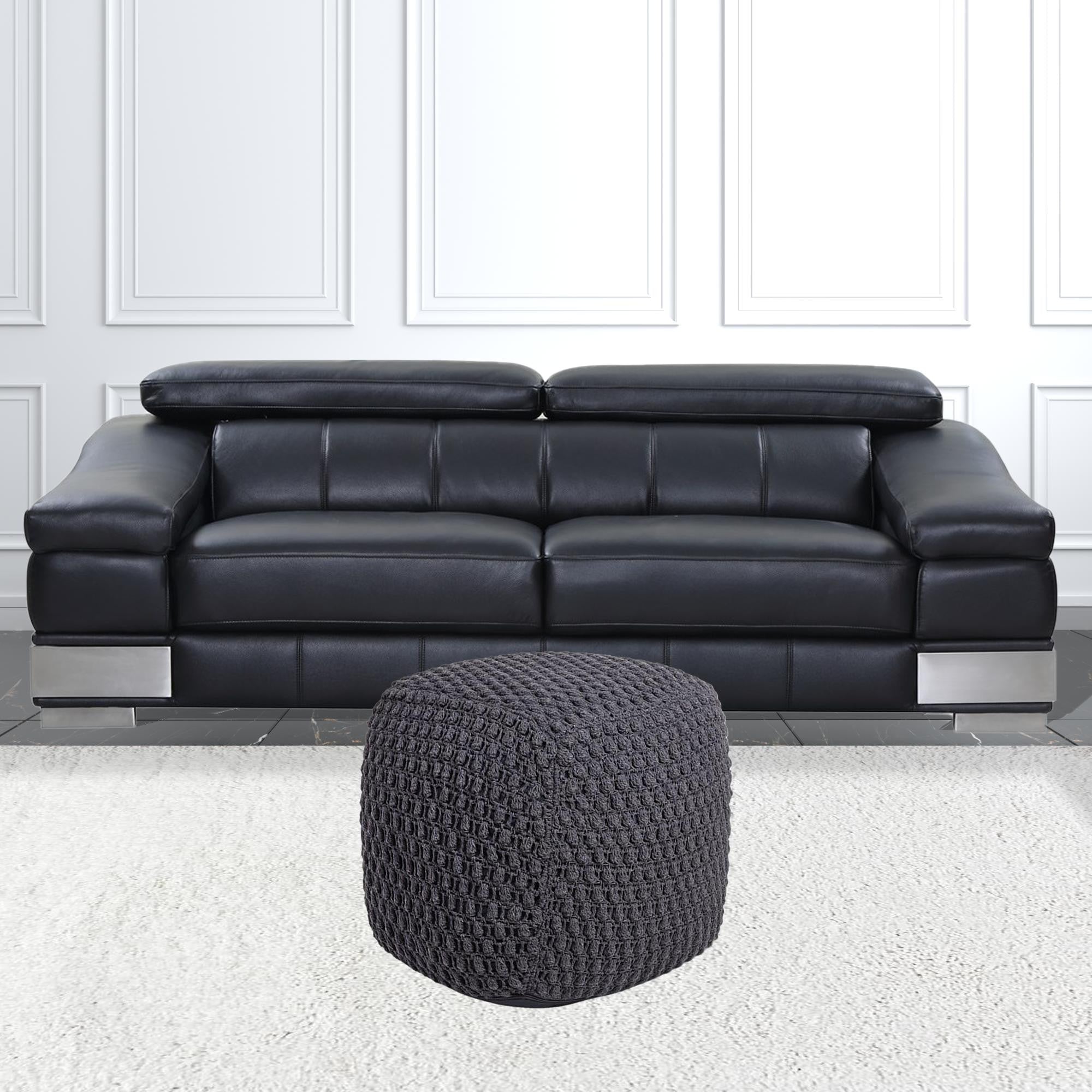 18" Dark Grey Cotton Blend Cube Pouf Ottoman