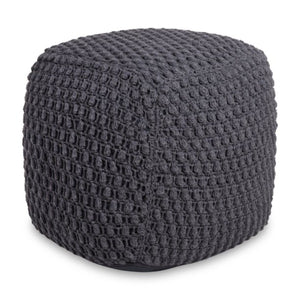 18" Dark Grey Cotton Blend Cube Pouf Ottoman