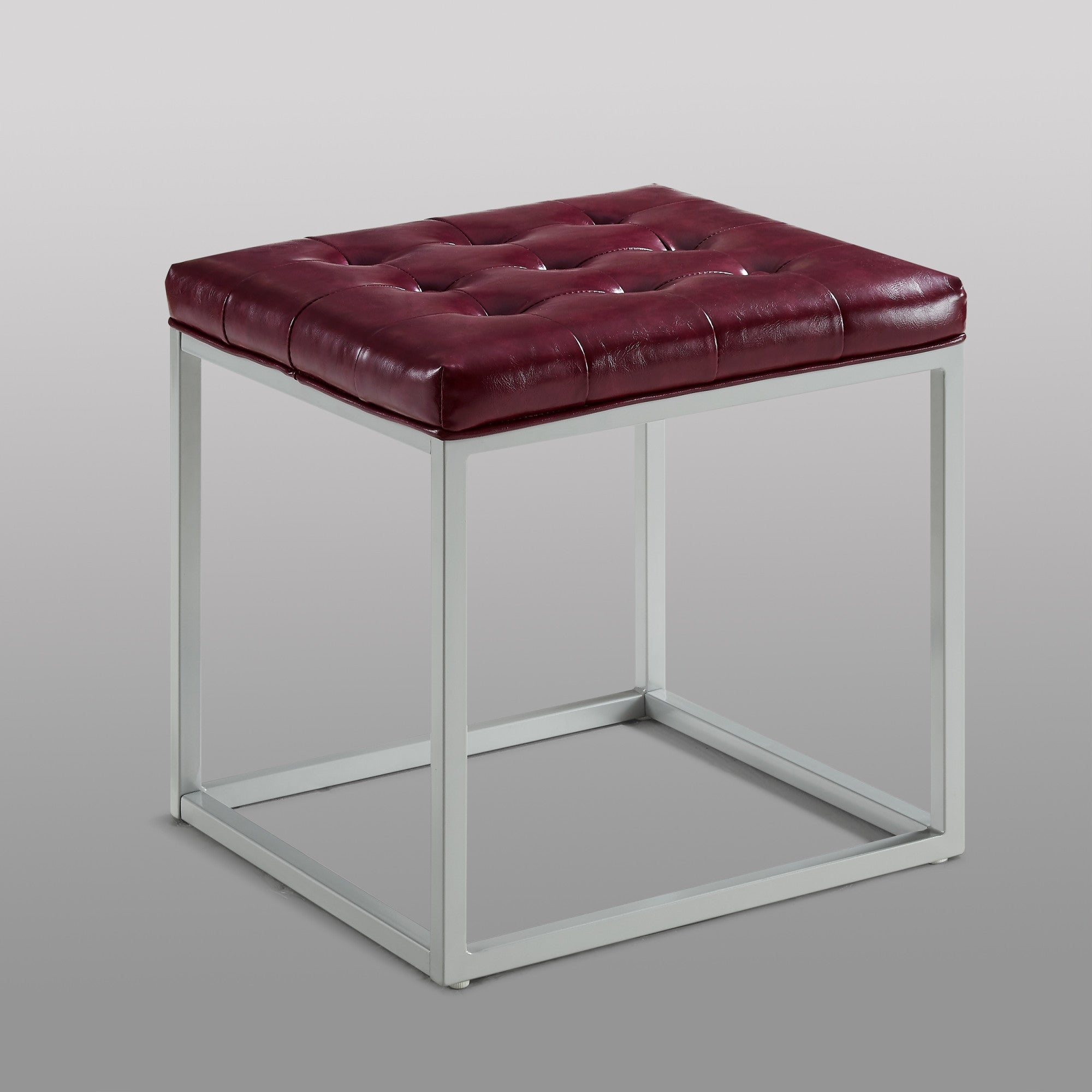 18" Deep Purple Faux Leather And Silver Cube Ottoman