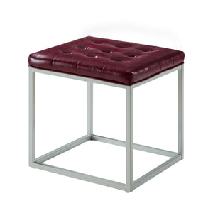 18" Deep Purple Faux Leather And Silver Cube Ottoman