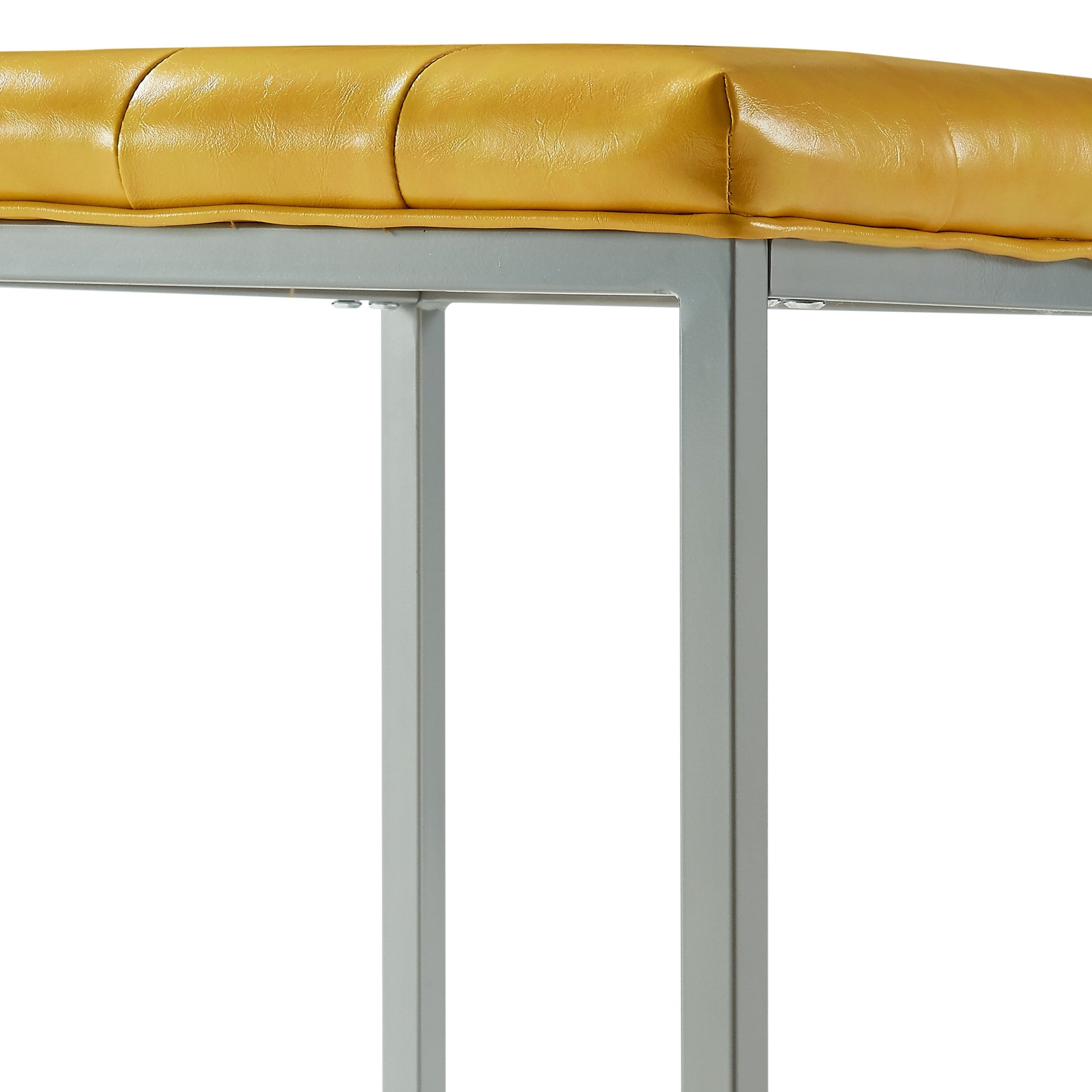 18" Golden Yellow Faux Leather And Silver Cube Ottoman