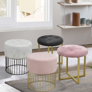 18" Gray Marble Faux Leather and Gold Cylindrical Stool