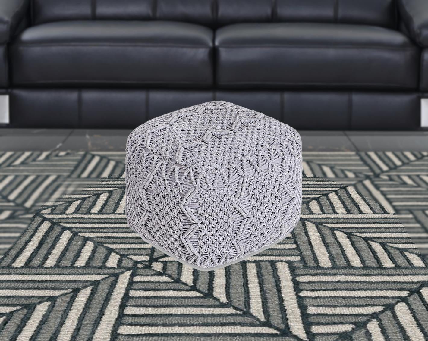 18" Light Grey Cotton Blend Pouf Cube Ottoman