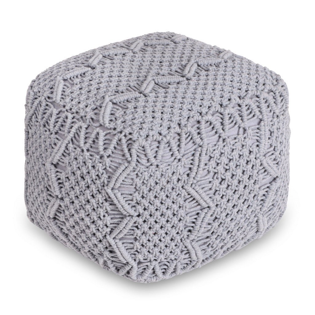 18" Light Grey Cotton Blend Pouf Cube Ottoman