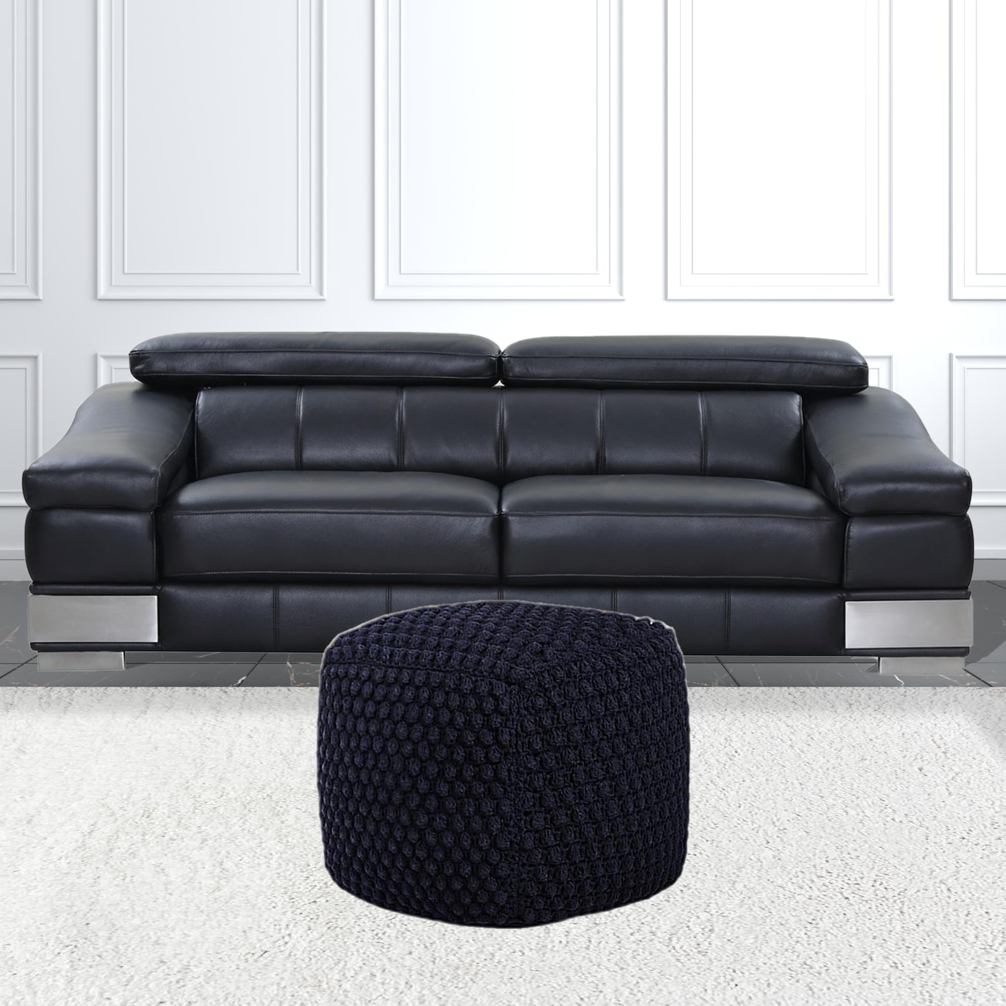 18" Navy Cotton Blend Cube Pouf Ottoman
