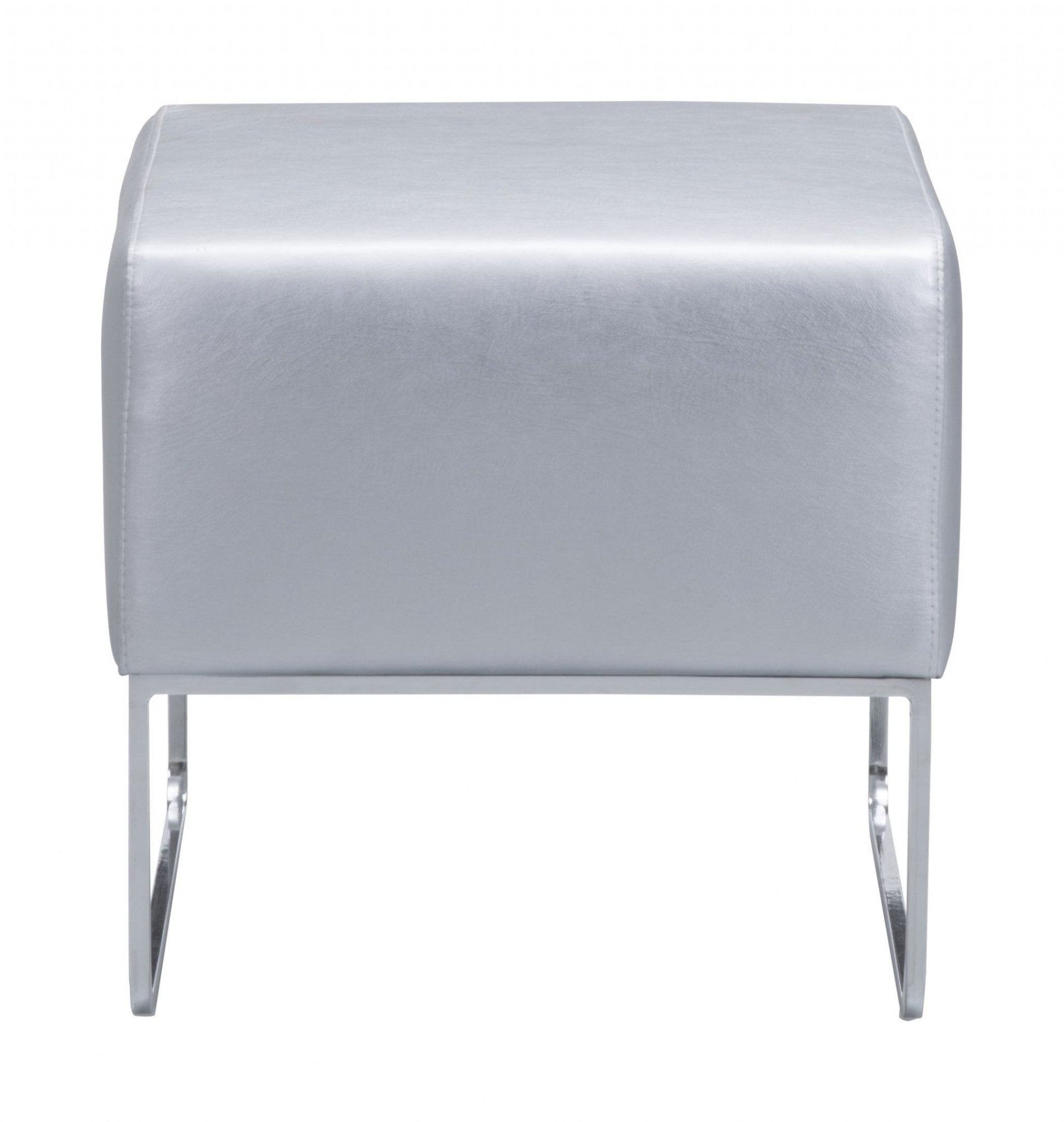 18" Silver Faux Leather Ottoman