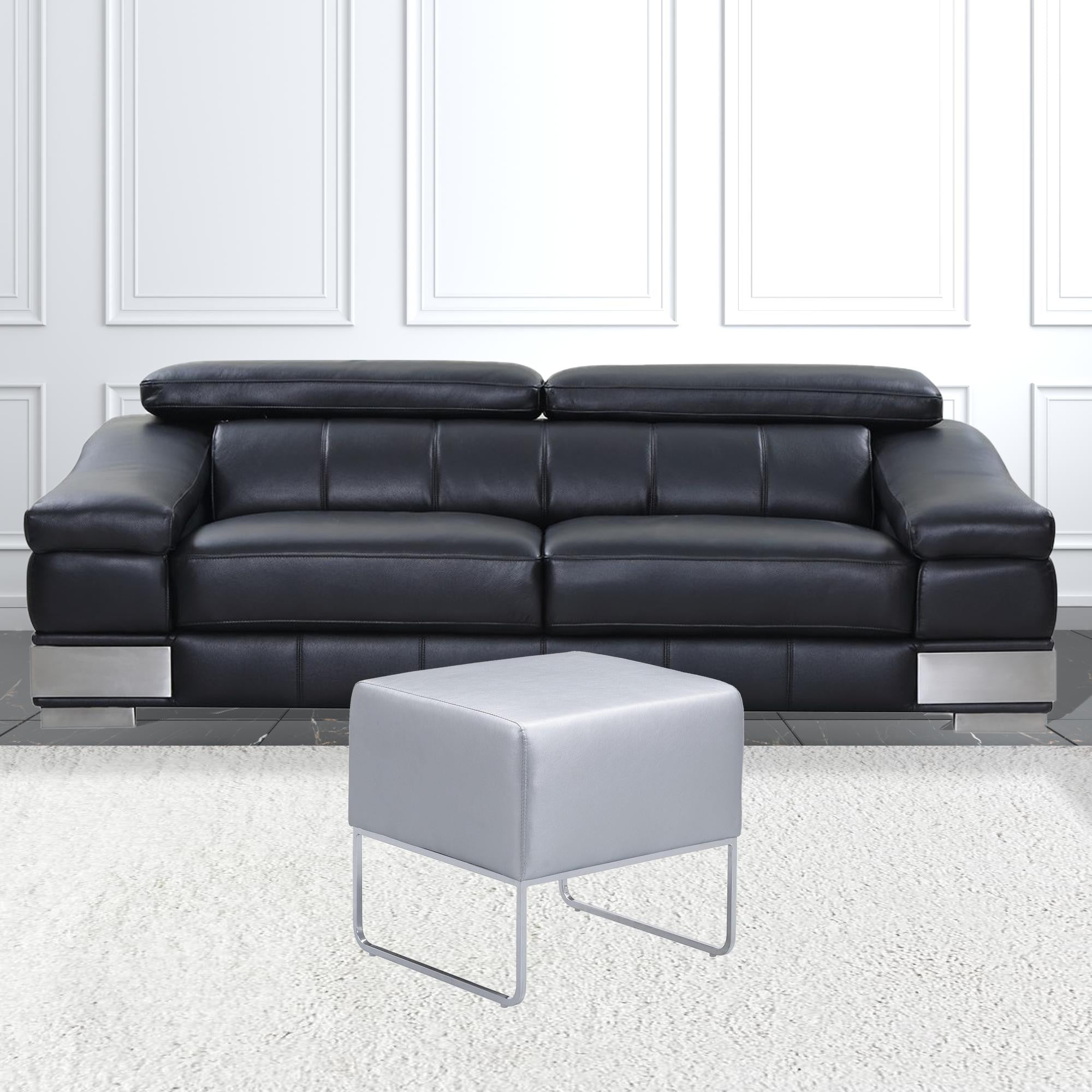 18" Silver Faux Leather Ottoman