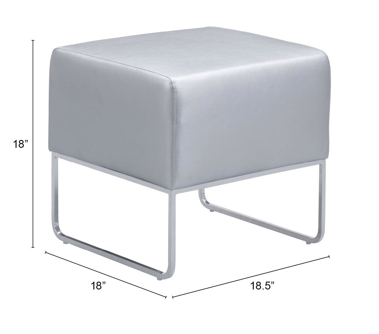 18" Silver Faux Leather Ottoman