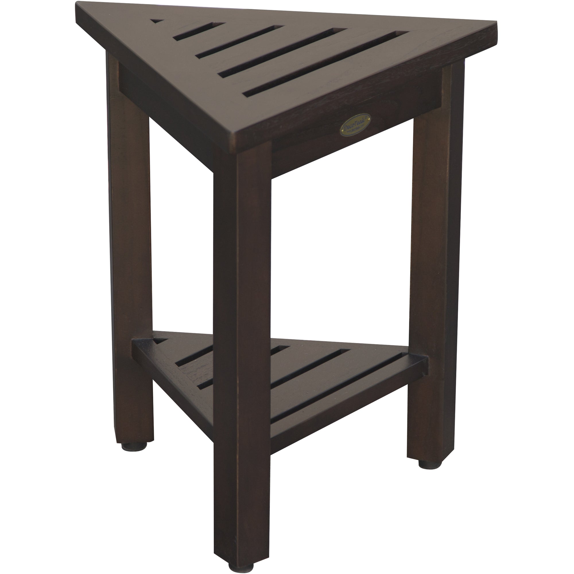 Teak Corner Shower Stool or Bench with Shelf in Brown Finish 18"