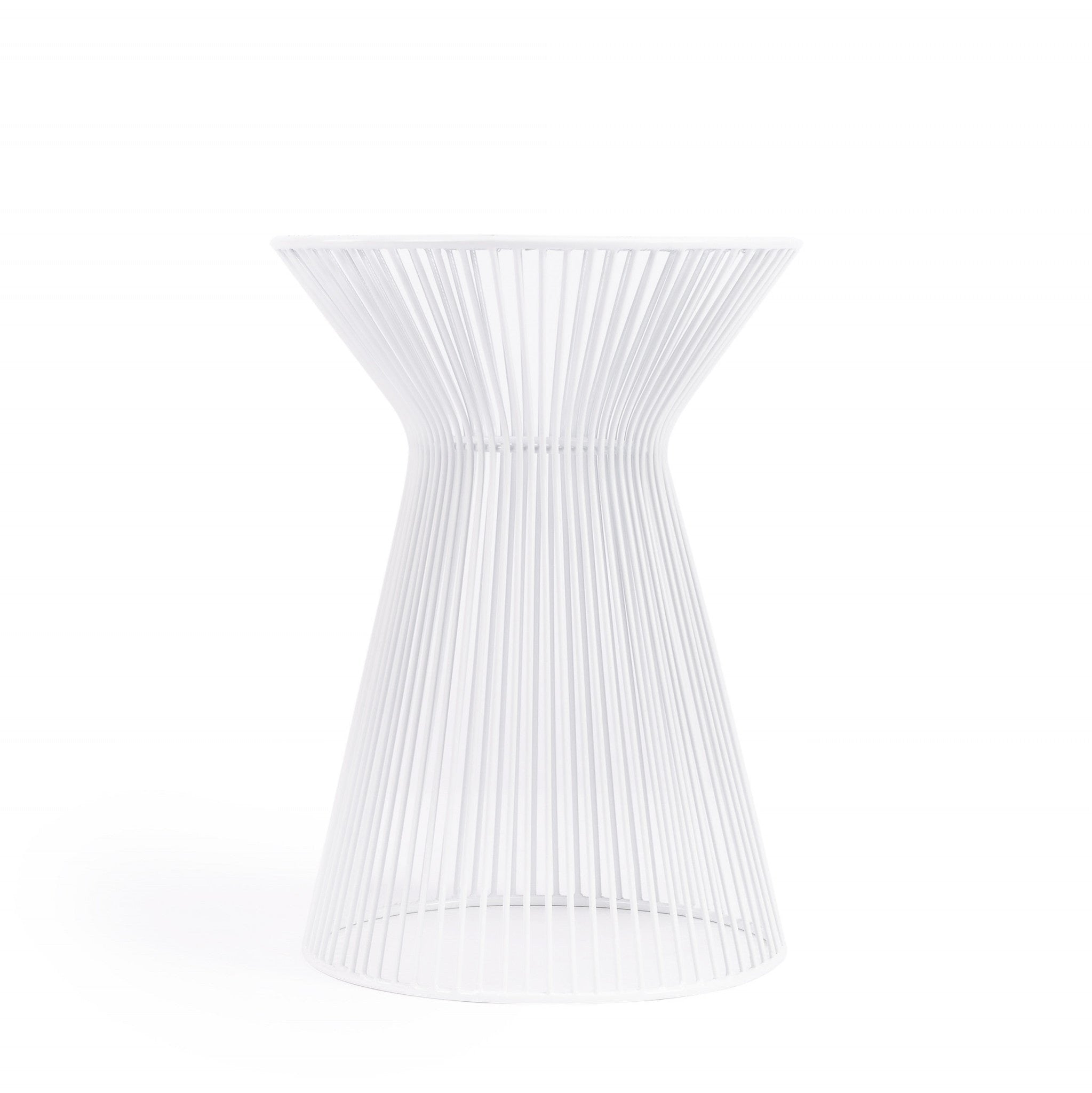 White Cinched Iron Round Top End Table 18"