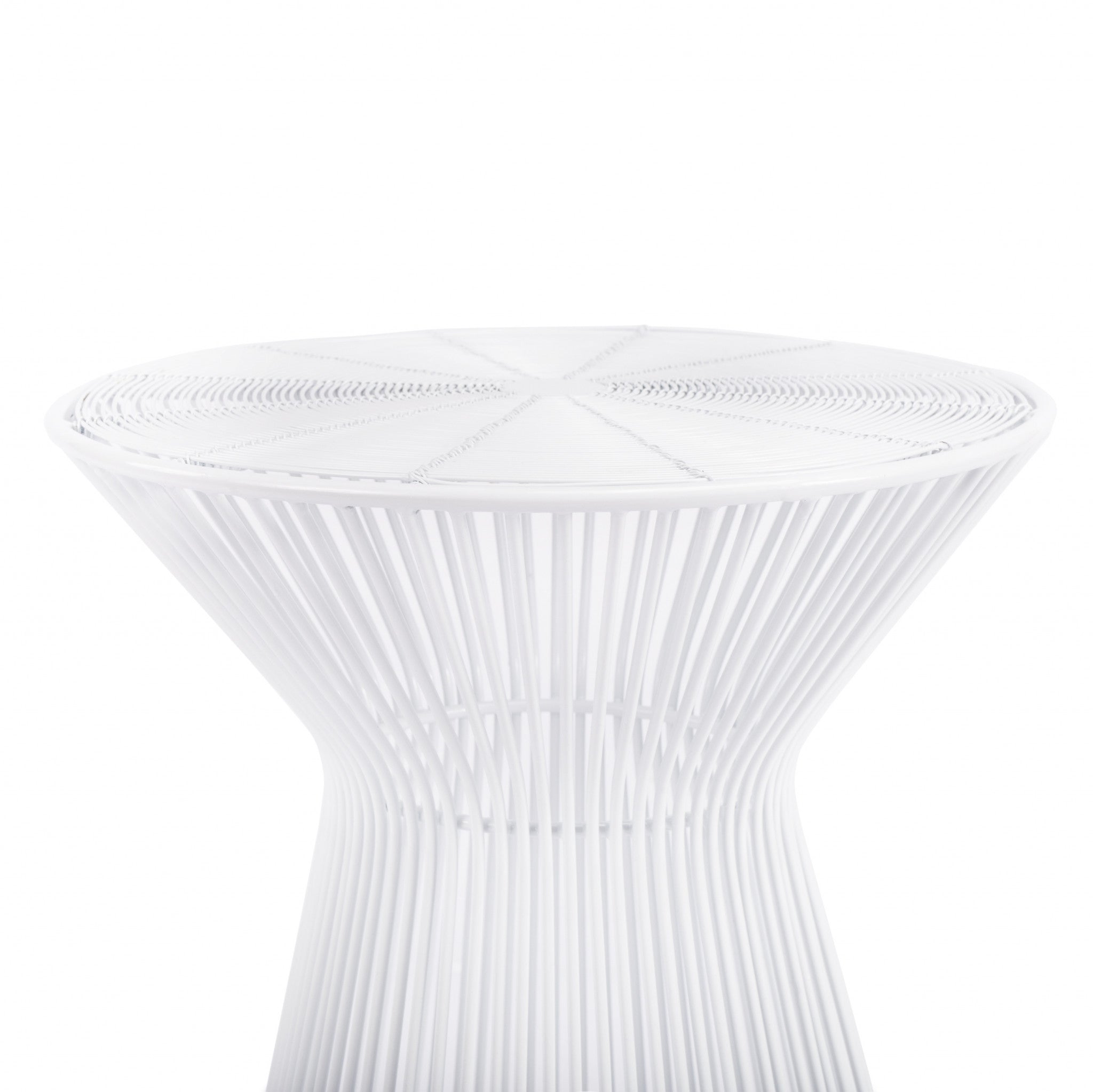 White Cinched Iron Round Top End Table 18"