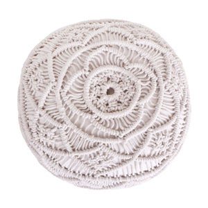 18" White Cotton Blend Round Pouf Floral Ottoman