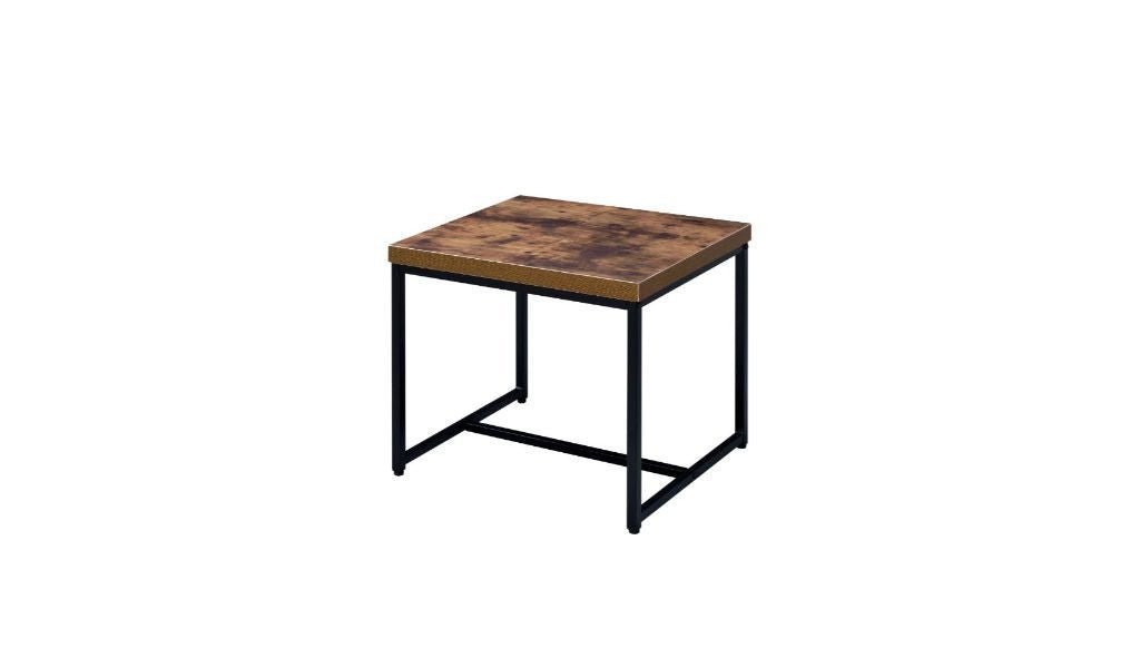 19" Black And Brown Oak Manufactured Wood And Metal End Table