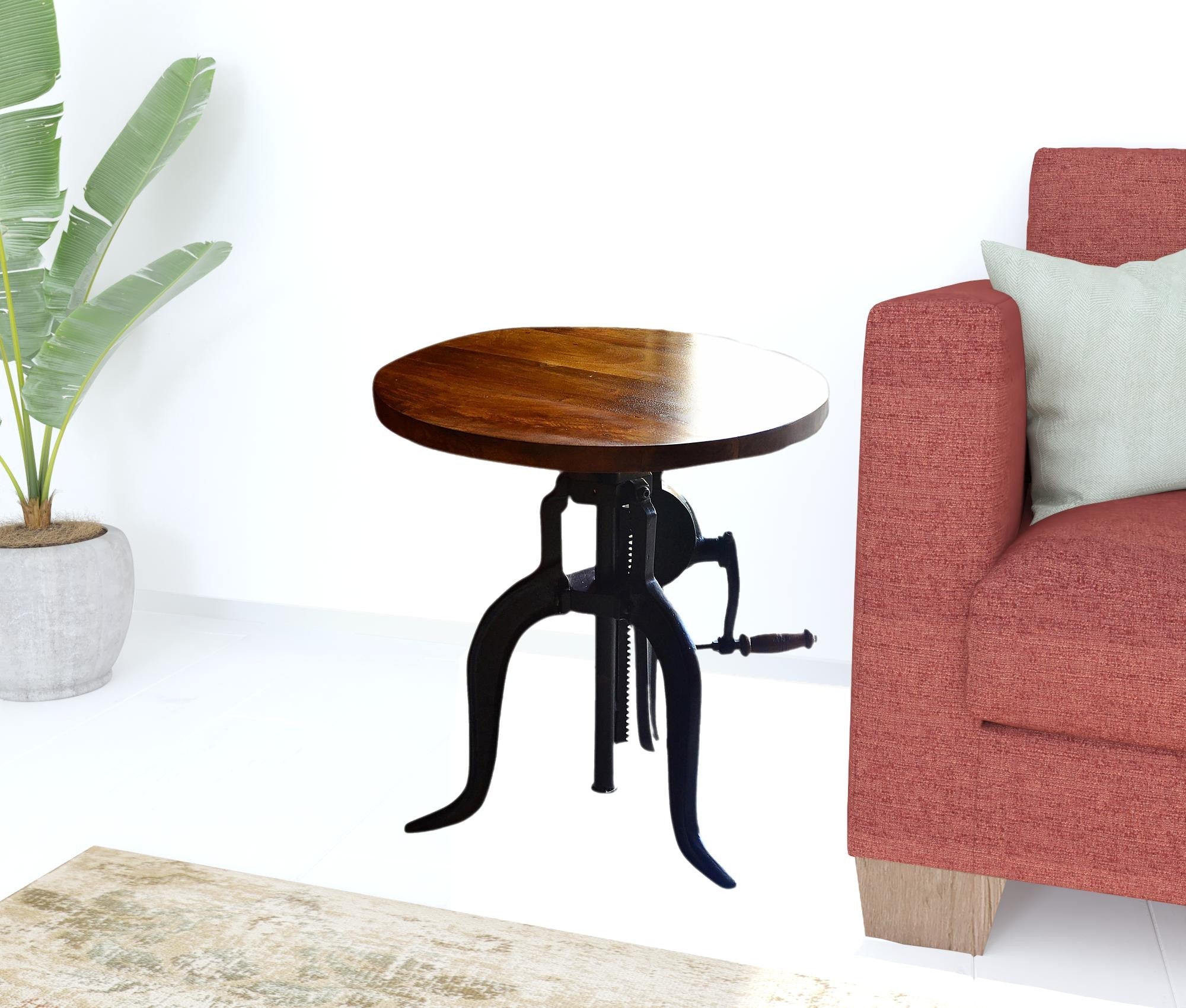 19" Black And Chestnut Solid Wood Round End Table