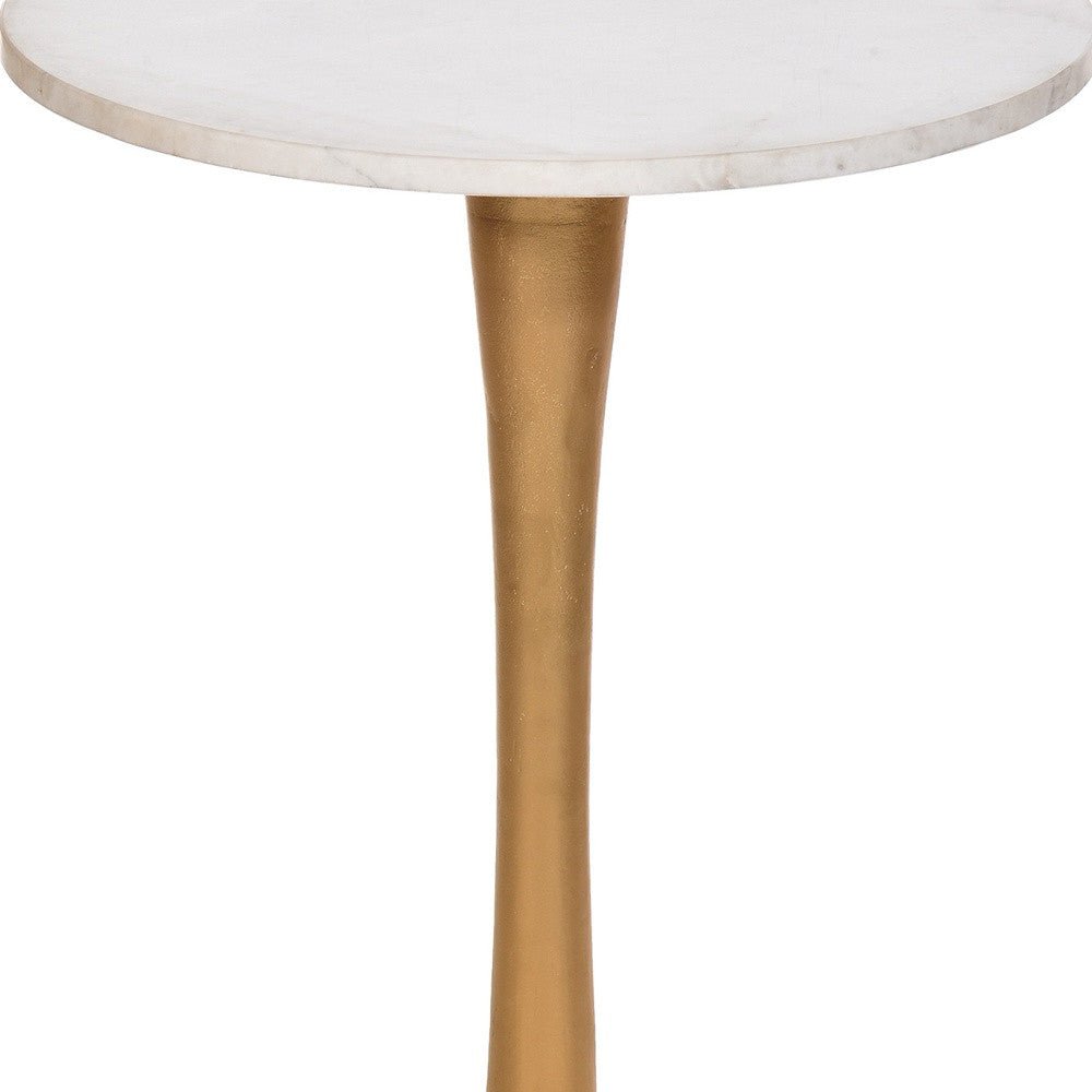 Gold And White Marble Round End Table 19"