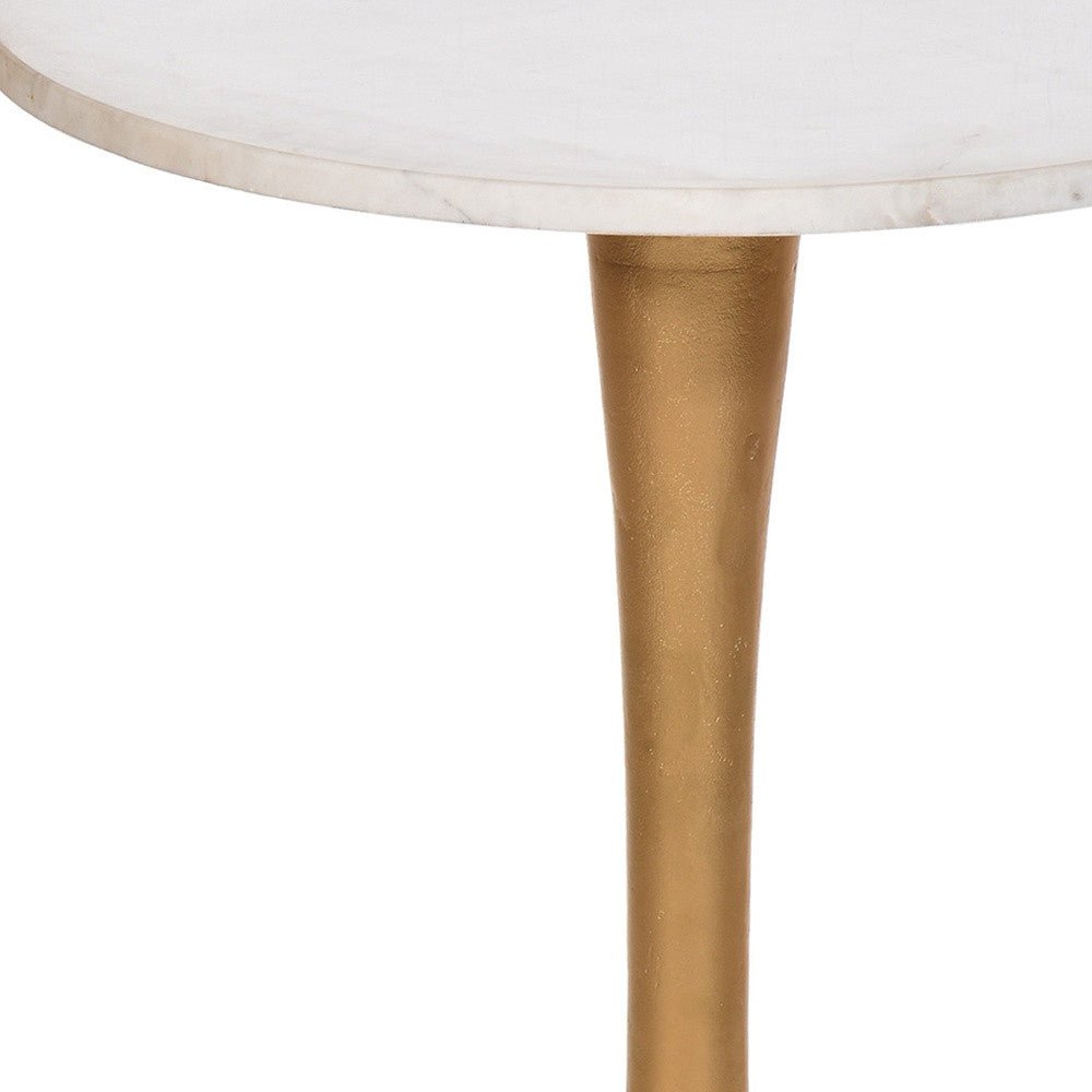 Gold And White Marble Round End Table 19"