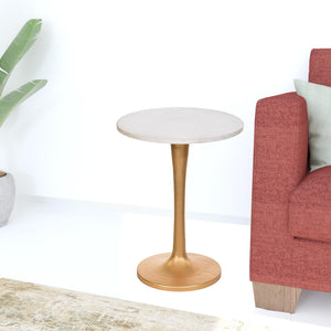 Gold And White Marble Round End Table 19"