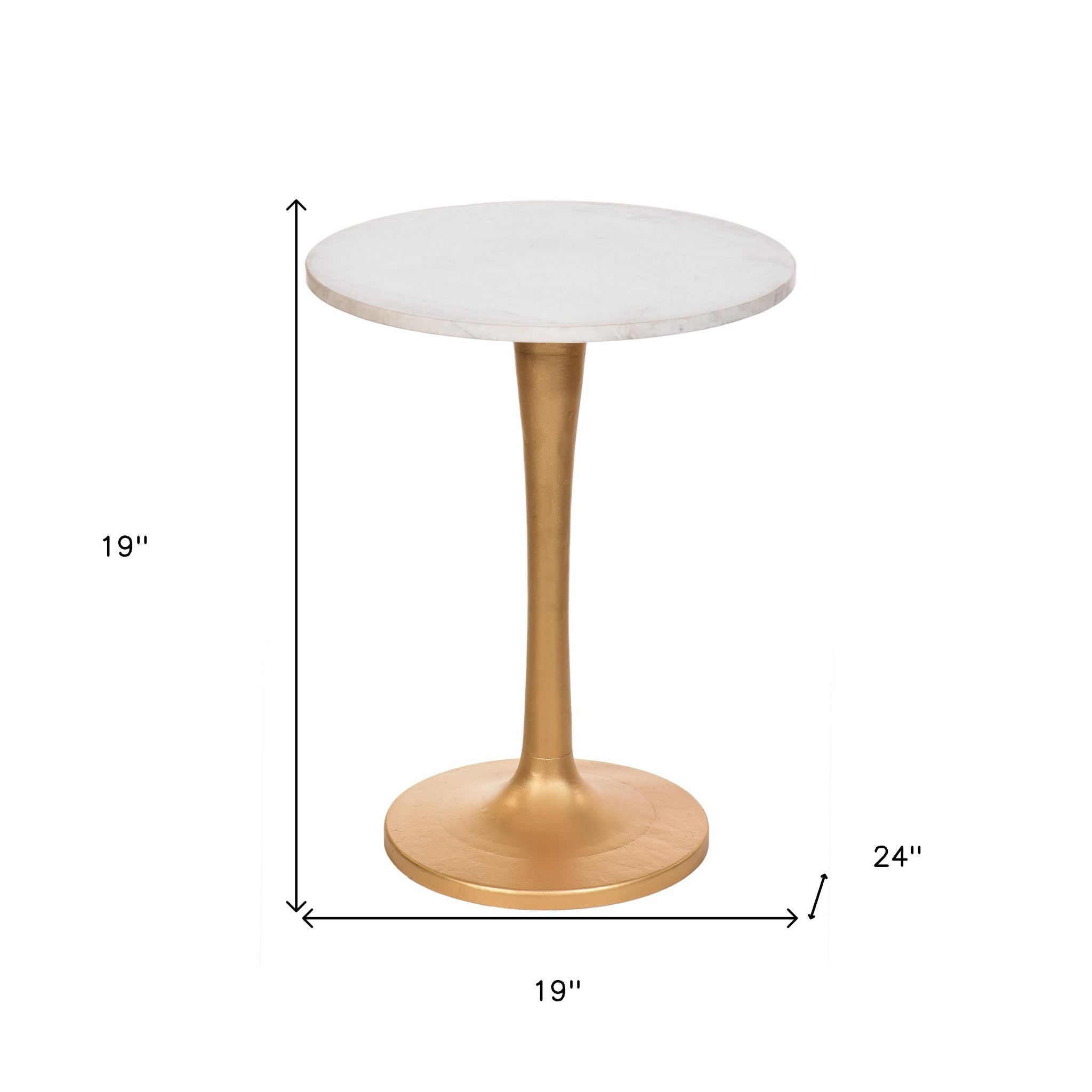Gold And White Marble Round End Table 19"