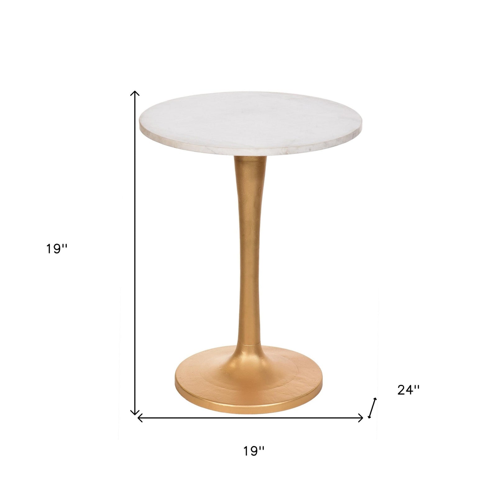 Gold And White Marble Round End Table 19"