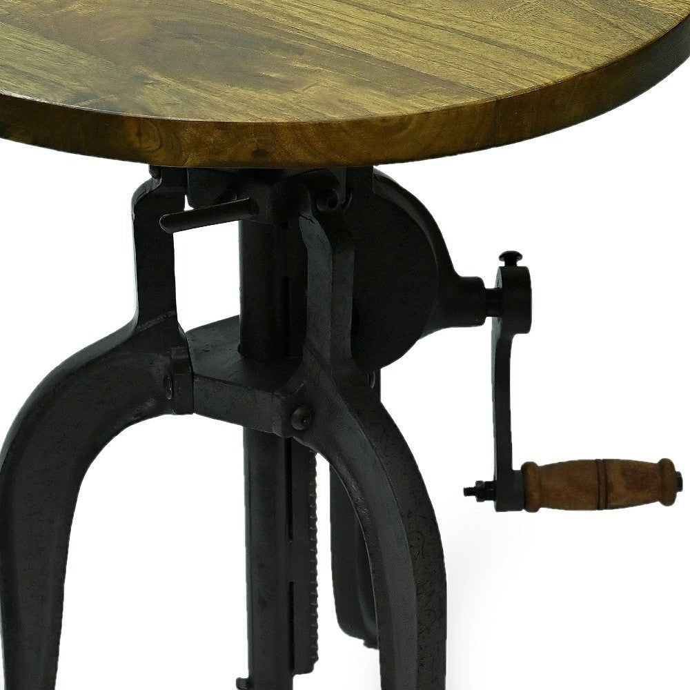 19" Industrial And Oak Solid Wood Round End Table