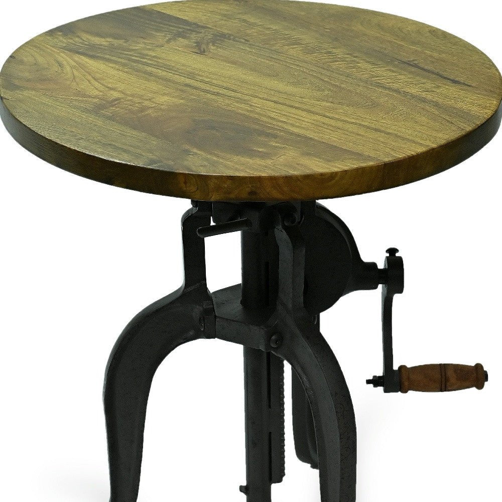 19" Industrial And Oak Solid Wood Round End Table