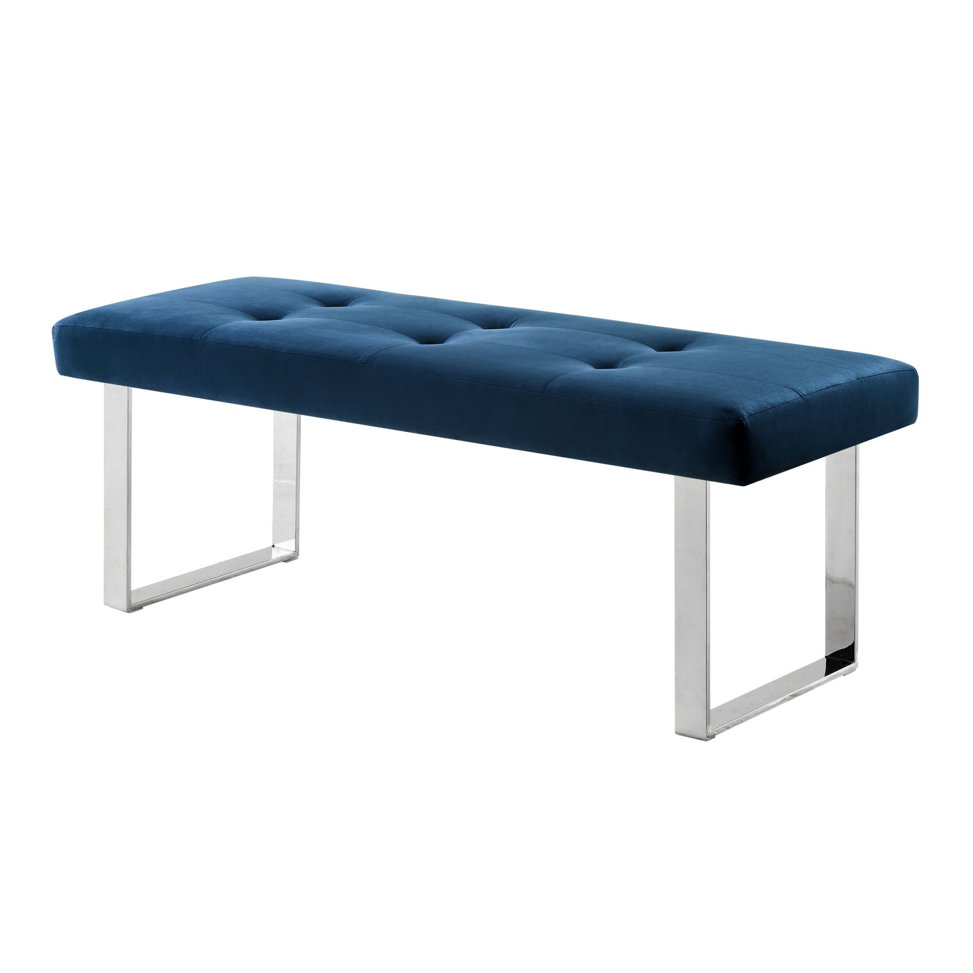 19" Silver And Navy Blue Upholstered Velvet Bedroom Bench