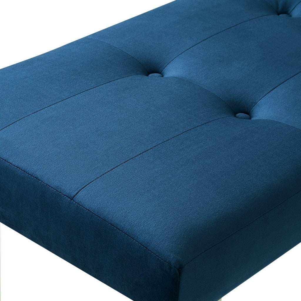 19" Silver And Navy Blue Upholstered Velvet Bedroom Bench