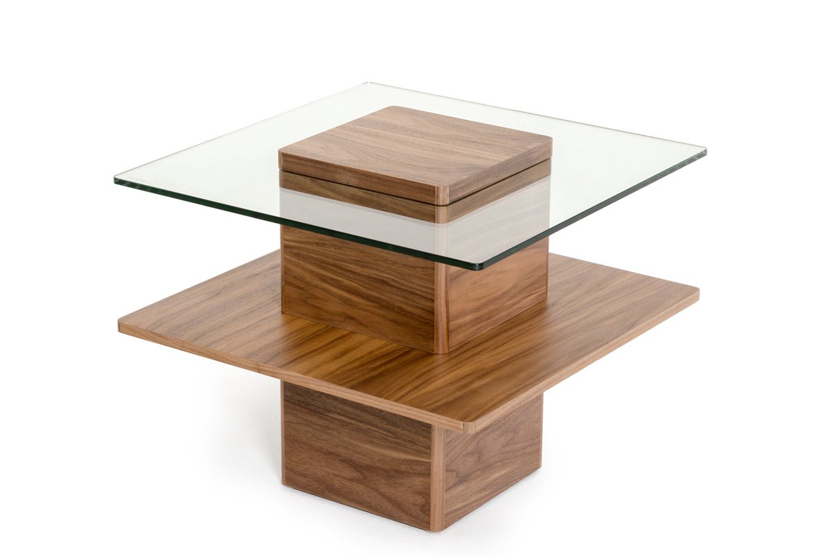 Walnut and Glass End Table 19"